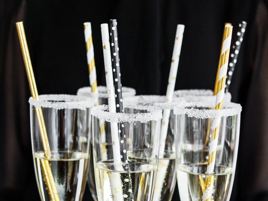 Black and White Dot Paper Straws - Birthday Party Straws - Black With White Spots Straws - Meow Party Straws - Pack of 10