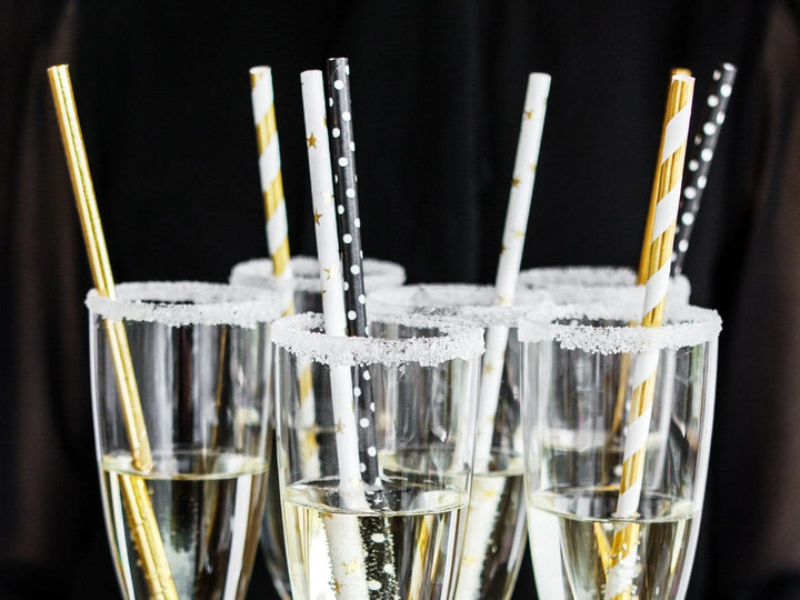 Black and White Dot Paper Straws - Birthday Party Straws - Black With White Spots Straws - Meow Party Straws - Pack of 10