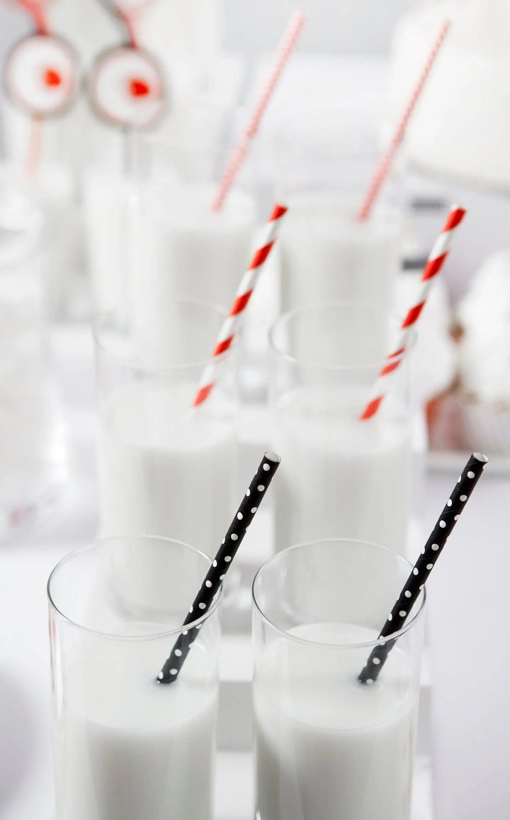 Black and White Dot Paper Straws - Birthday Party Straws - Black With White Spots Straws - Meow Party Straws - Pack of 10
