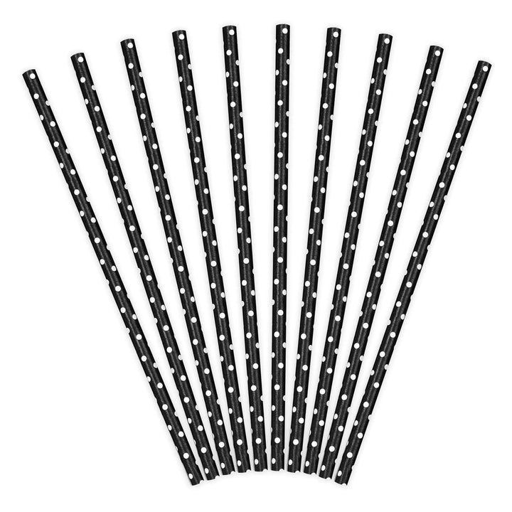 Black and White Dot Paper Straws - Birthday Party Straws - Black With White Spots Straws - Meow Party Straws - Pack of 10