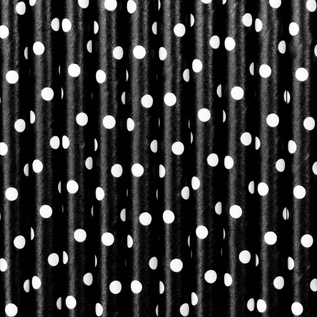 Black and White Dot Paper Straws - Birthday Party Straws - Black With White Spots Straws - Meow Party Straws - Pack of 10