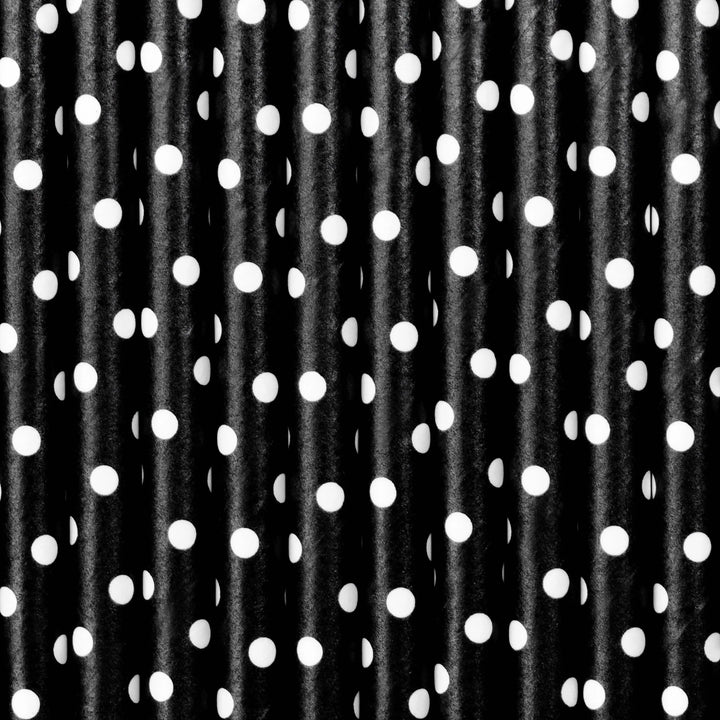 Black and White Dot Paper Straws - Birthday Party Straws - Black With White Spots Straws - Meow Party Straws - Pack of 10
