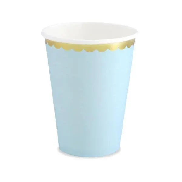 Pastel Blue and Gold Foil Paper Party Cups - Pack of 6