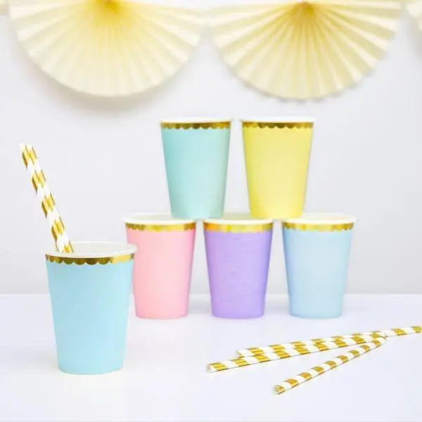 Pastel Blue and Gold Foil Paper Party Cups - Pack of 6