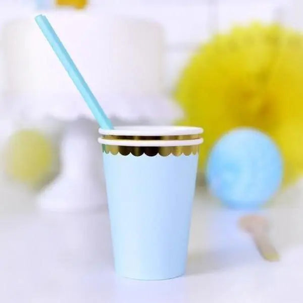 Pastel Blue and Gold Foil Paper Party Cups - Pack of 6