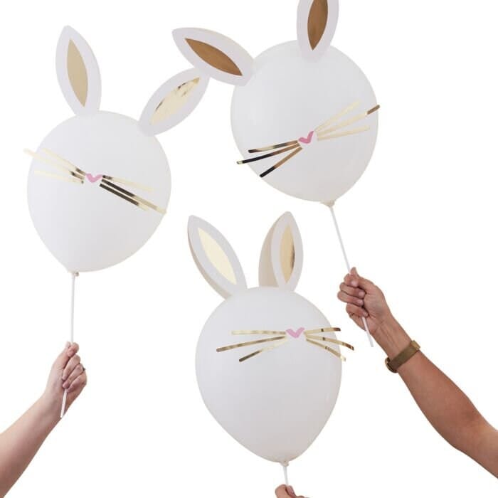 Bunny Rabbit Party Balloons - Neutral Baby Shower - Girls Birthday Party - Birthday Party Decor - Easter Party Balloons - Pack of 5