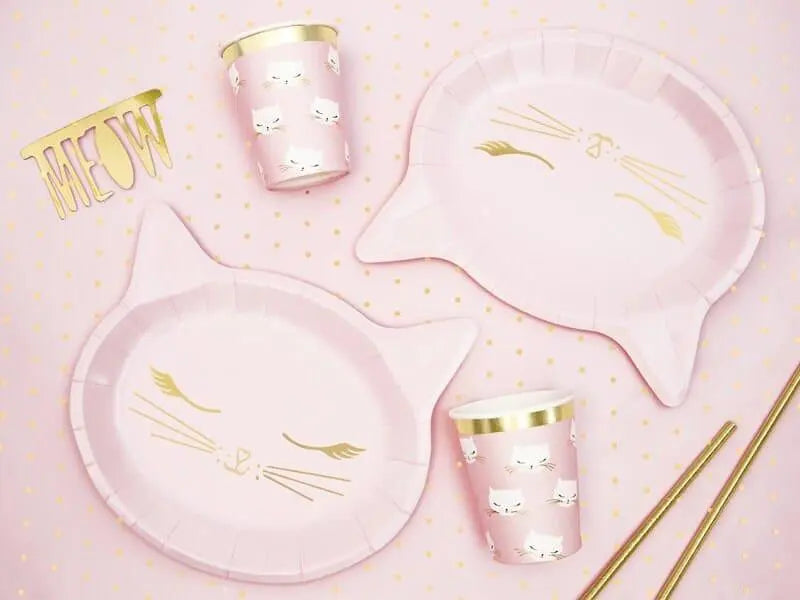 Cat Paper Cups - Pink Kitten Birthday Party Cups - Kitten Party Cup - Meow Party - Kitty Cat Cups - Pink & Gold Cups - Pack of 6