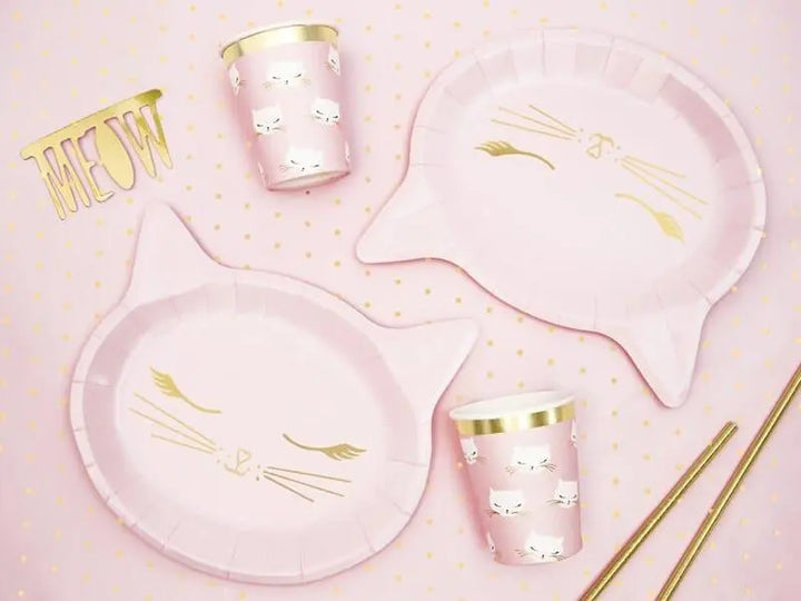 Cat Paper Cups - Pink Kitten Birthday Party Cups - Kitten Party Cup - Meow Party - Kitty Cat Cups - Pink & Gold Cups - Pack of 6