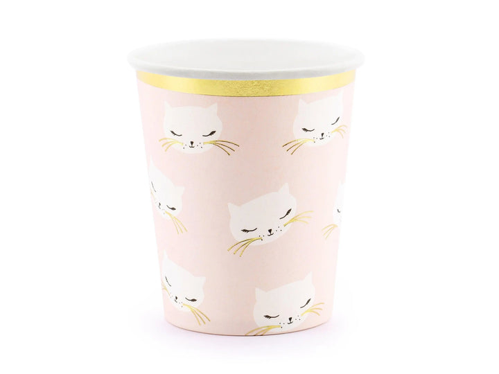 Cat Paper Cups - Pink Kitten Birthday Party Cups - Kitten Party Cup - Meow Party - Kitty Cat Cups - Pink & Gold Cups - Pack of 6