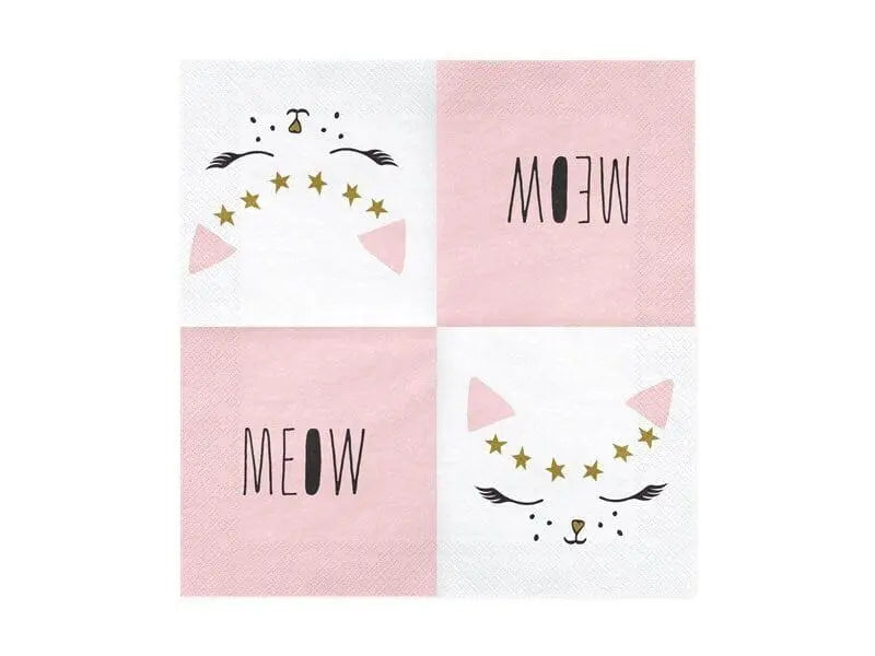 Kitty Cat Party Napkins - Pink and White Cat Paper Napkins - Meow Party - Birthday Party Decorations - Pack of 20