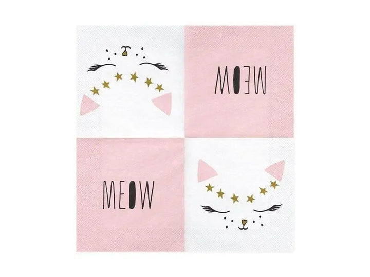 Kitty Cat Party Napkins - Pink and White Cat Paper Napkins - Meow Party - Birthday Party Decorations - Pack of 20