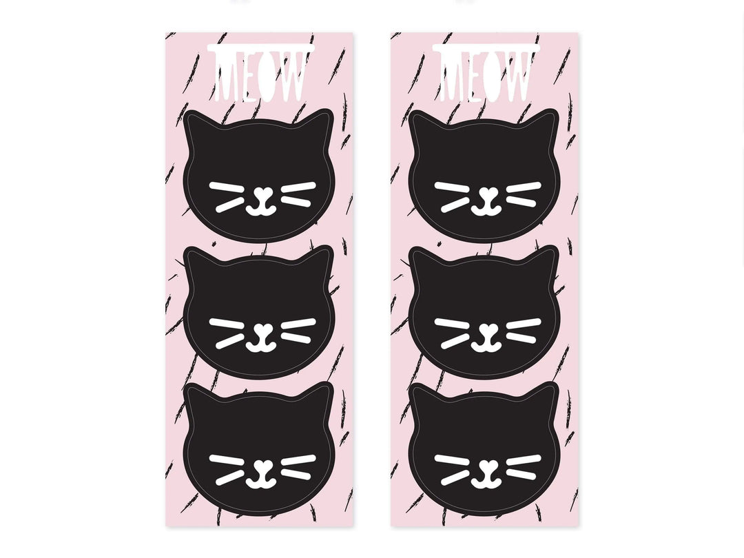 Pink & Black Cat Treat Bags - Kitten Party Bags - Birthday Party Sweetie Bags - Meow Party - Cat Party Candy Bags - Pack of 6
