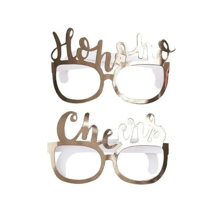 Gold Christmas Photo Prop Fun Glasses - Ho Ho Ho & Cheers Party Selfie Glasses
