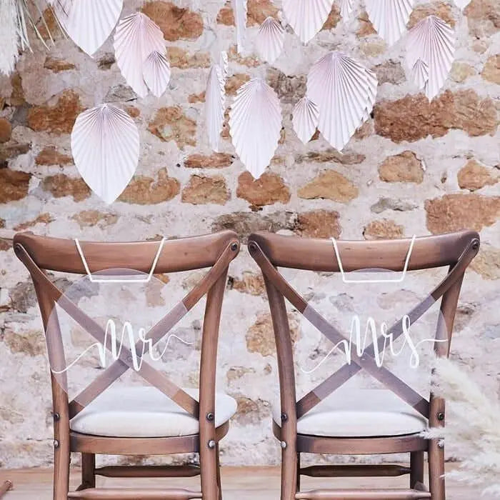 Mr And Mrs Chair Signs - Clear Acrylic Mr & Mrs - Top Table Decor - Wedding Venue Decorations Sign - Boho Decor - Mr And Mrs Sign
