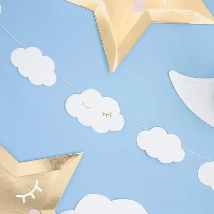 Cloud Garland - White Cloud Banner - Cloud Bunting - Baby Shower Decorations - Birthday Decor - Party Decorations - White & Gold