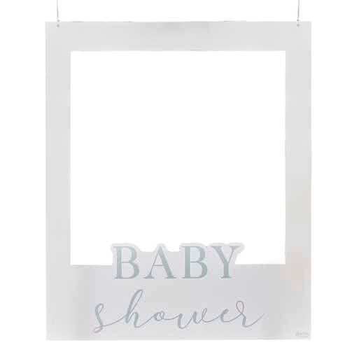 Customisable Baby Shower Photo Frame - Personalised Selfie Frame - Baby Shower Photo Booth Prop - Neutral Baby Shower - Cream And Grey Frame