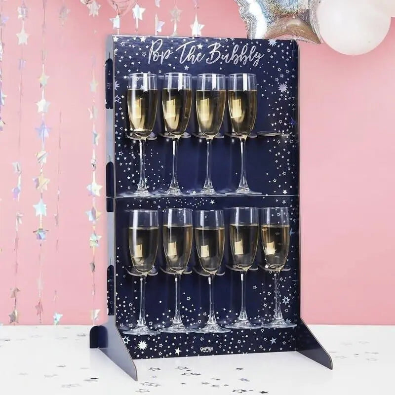 Drinks Wall Holder - Prosecco Wall - Silver Iridescent & Navy Blue - Christmas Party - Cosmic Party - Stargazer - Party Decorations
