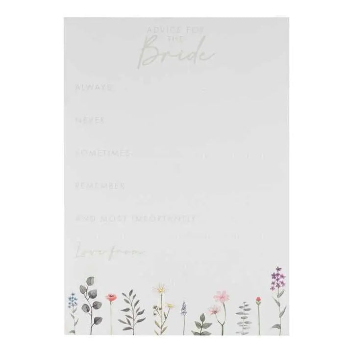Floral Advice for the Bride Cards - Bridal Bloom Hen Party Advice Cards - White & Green Hen Party Accessories-Bachelorette Party-Pack of 10