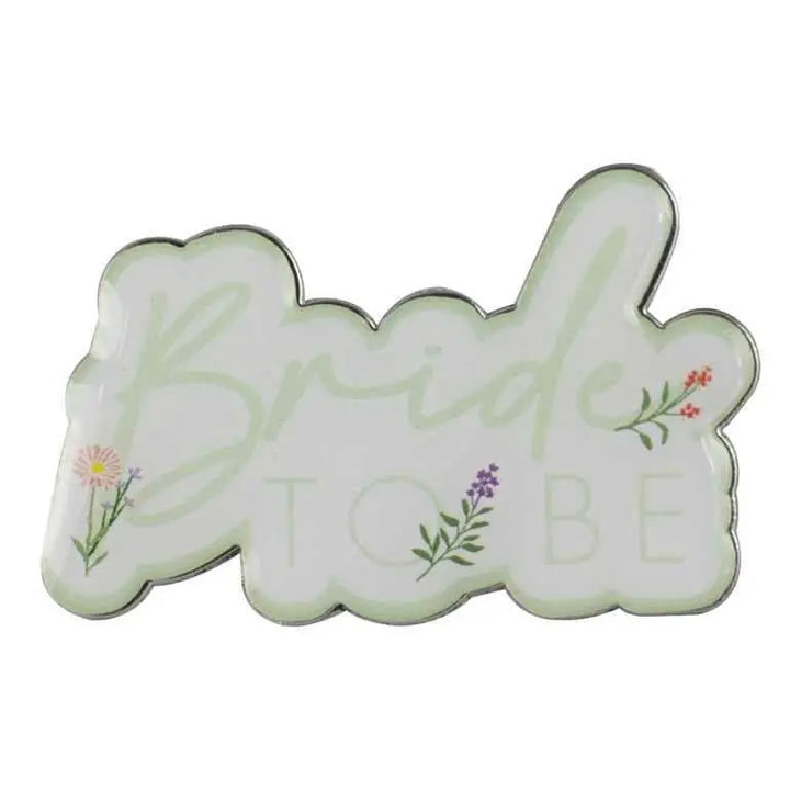 Floral Bride To Be Hen Party Badge - Bride To Be Sash Alternative - Boho Team Bride Enamel Pin Badge - White & Green - Bachelorette Party