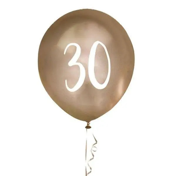 Gold 30th Birthday Balloons - Happy Birthday 30 Balloons - Gold & White Balloons - Party Decorations - Pack of 5