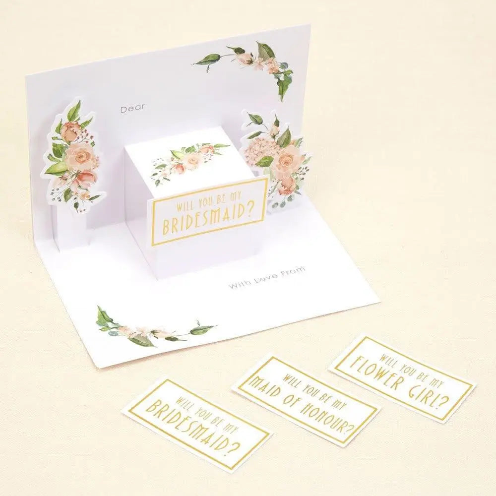 Gold & Floral Bridesmaid Cards - Will You Be My Bridesmaid, Maid Of Honour, Flower Girl? - Geo Floral - Pack of 3