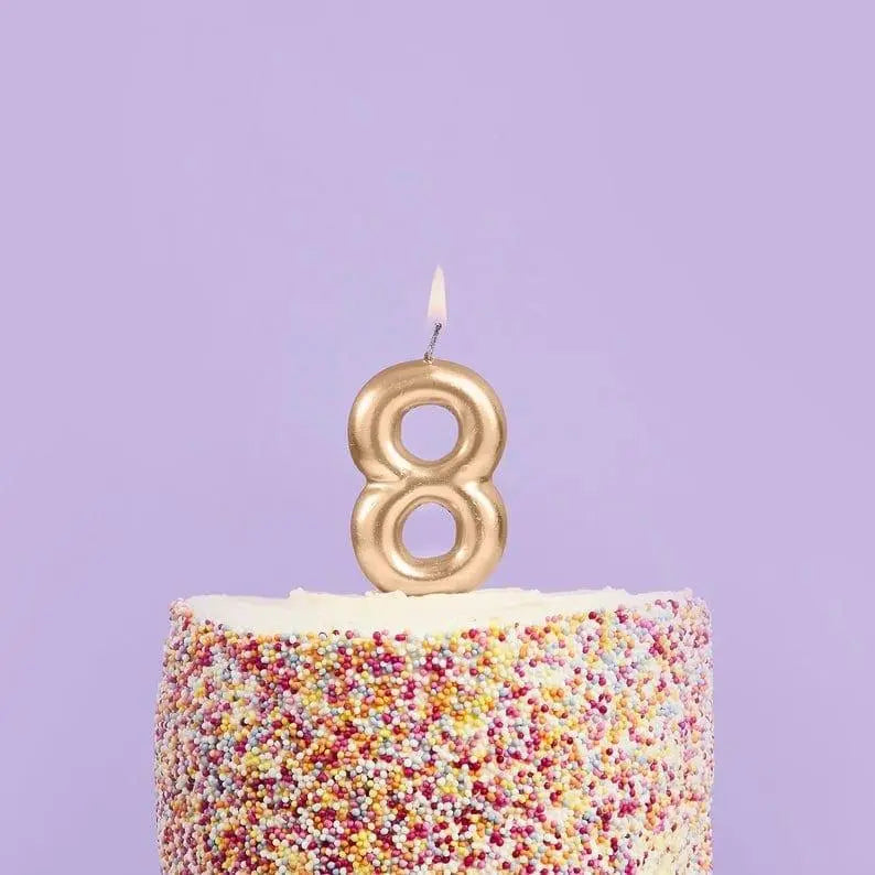 Gold Number 8 Candle - Eight Birthday Cake Candle - Age Candles - Gold Party Decorations