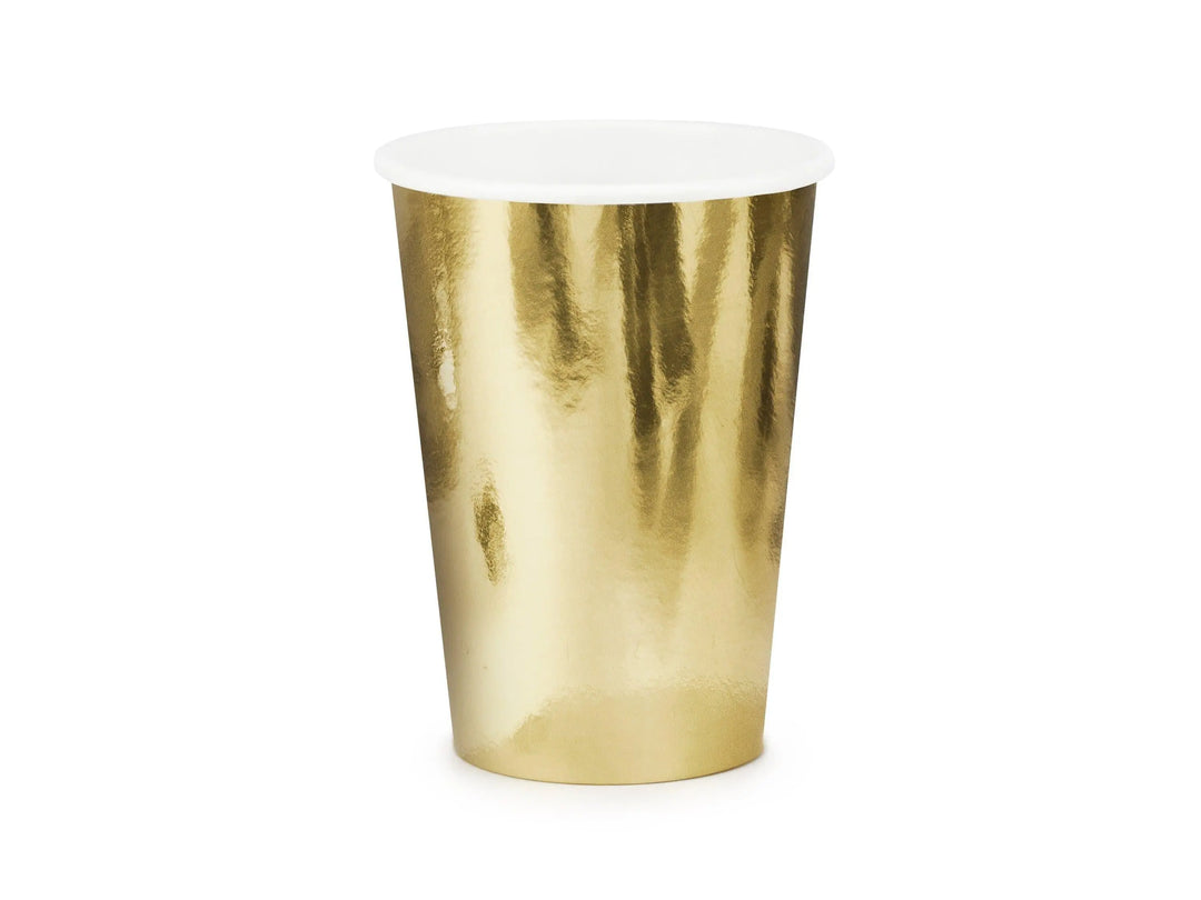 Gold Paper Cups - Plain Gold Foiled Party Paper Cups - Birthday Tableware - Wedding Tableware - Party decor -  Pack of 6