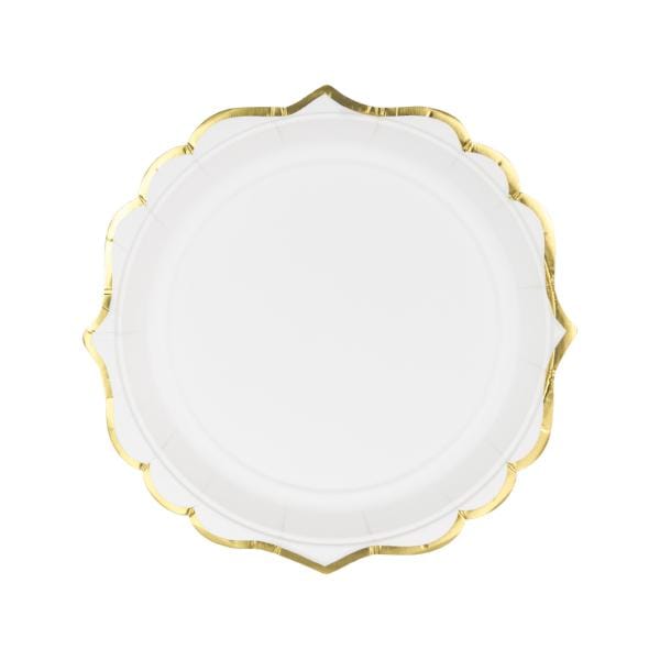 Gold Scroll Trim Small White Plates Party Deco