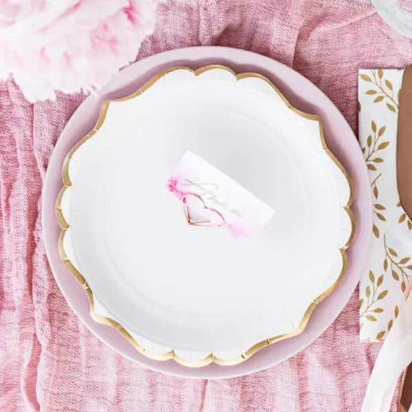 Gold Scroll Trim Small White Plates Party Deco