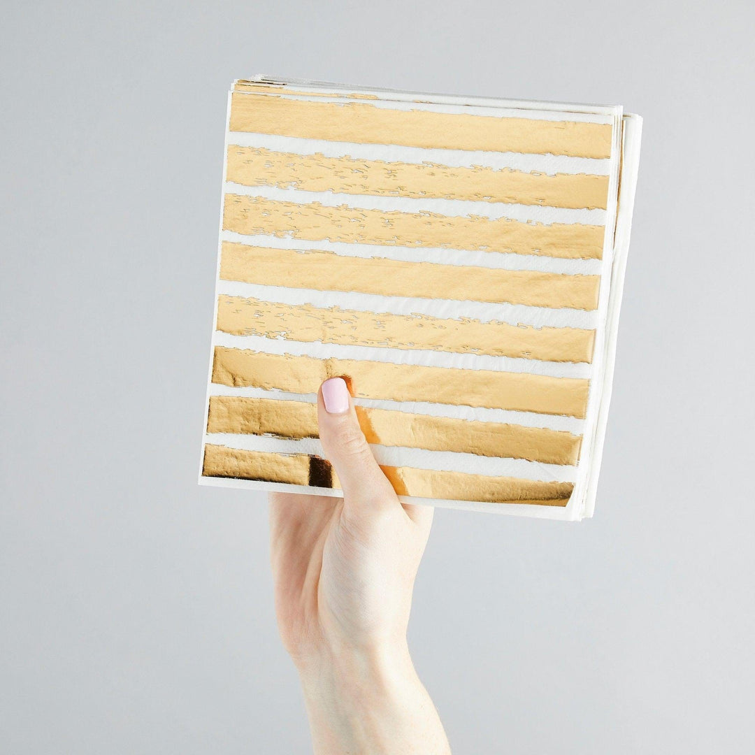 Gold & White Stripe Paper Napkins - Pack of 16 Club Green