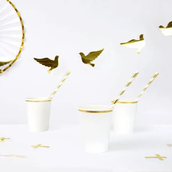 Gold and White Stripe Paper Straws - Pack of 10