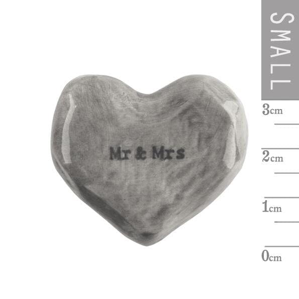 Grey Mr & Mrs Heart Pebble - Keepsake Token - Wedding Or Anniversary Present - Gift For Husband - East Of India