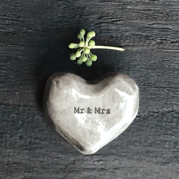 Grey Mr & Mrs Heart Pebble - Keepsake Token - Wedding Or Anniversary Present - Gift For Husband - East Of India