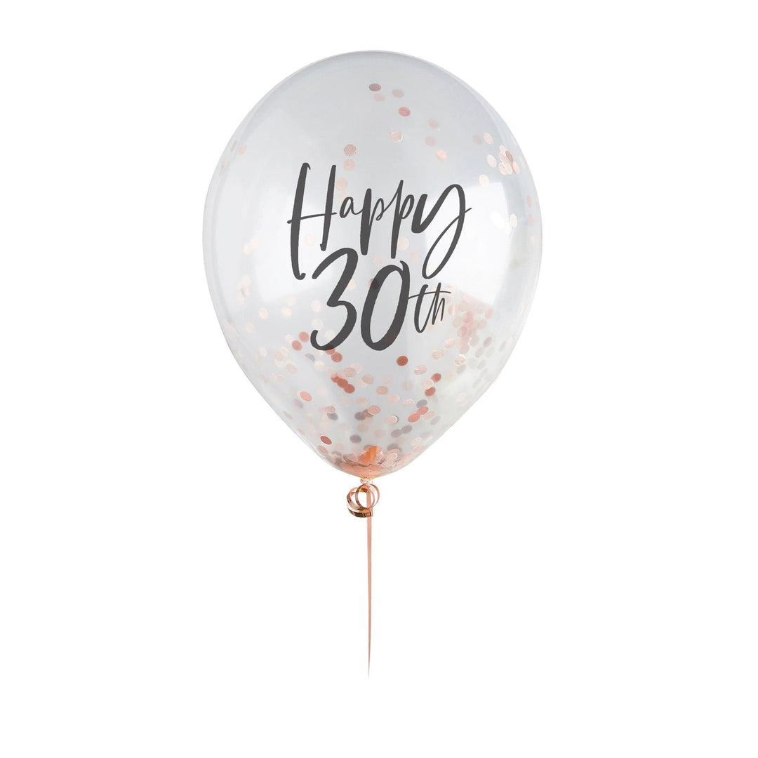 Happy 30th Rose Gold Confetti Balloons - 30th Birthday Balloons - Rose Gold 30th Birthday Decorations - Party Decorations - Pack of 5