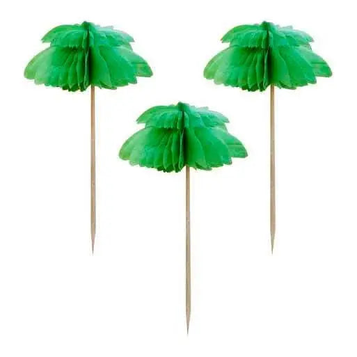 Hawaiian Honeycomb Palm Trees Cupcake Toppers - Tropical Cake Toppers - Tiki Party Food Picks -  Green Hawaiian Party Decor - Pack of 6