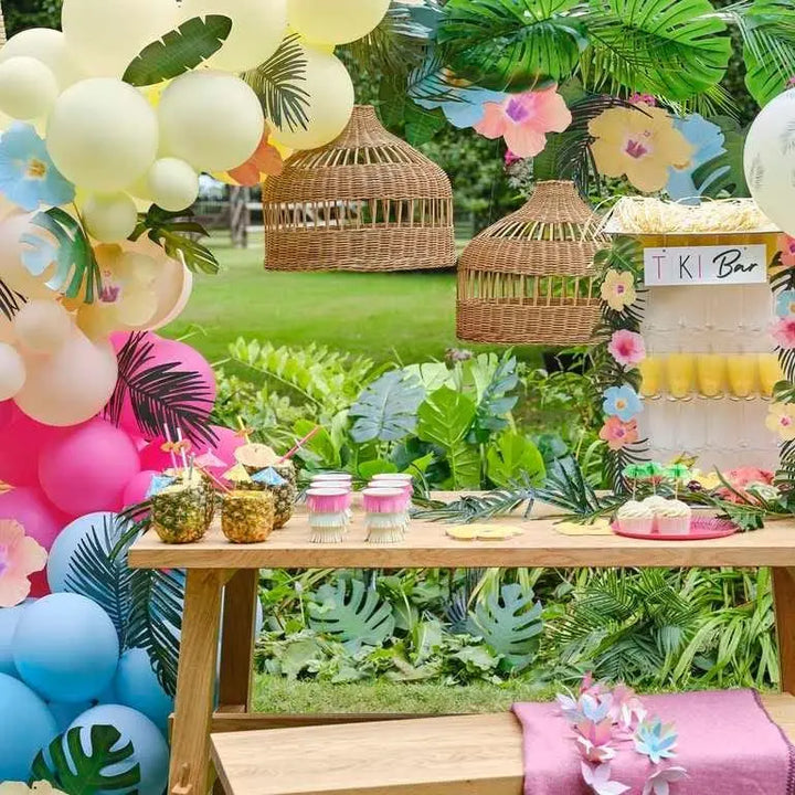 Hawaiian Palm Leaf Printed Hanging Lantern Decorations - Tropical Paper Lanterns - Aloha Themed Party - Birthday Party -Tiki Party-Pack of 3