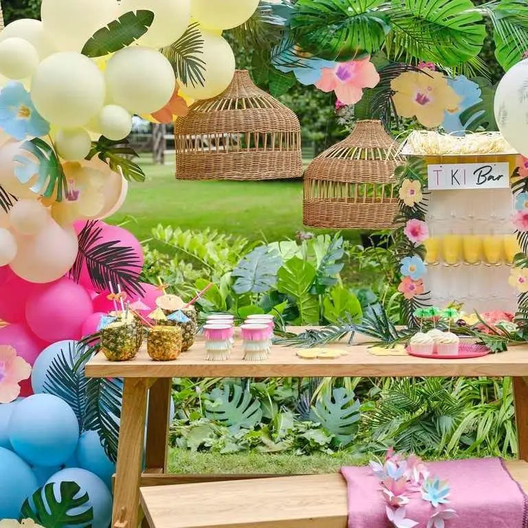 Hawaiian Paper Party Straws with Flower Toppers - Flowers Paper Straws - Birthday Straws - Hawaiian Party - Tropical Tableware - Pack of 16