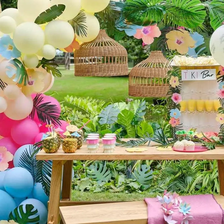 Hawaiian Paper Party Straws with Flower Toppers - Flowers Paper Straws - Birthday Straws - Hawaiian Party - Tropical Tableware - Pack of 16