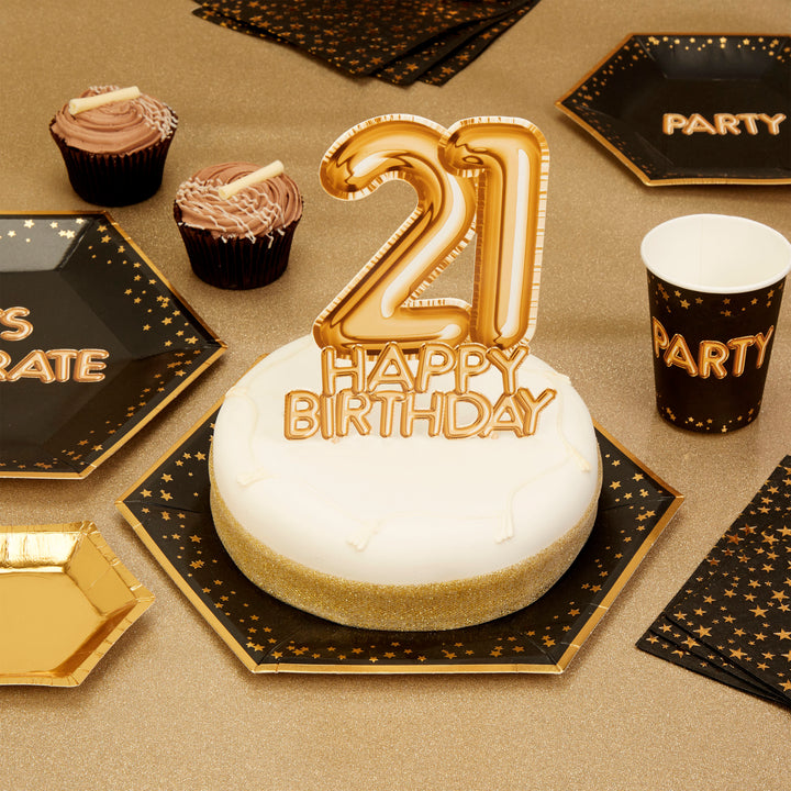 Gold 21 Happy Birthday cake topper - Gold cake decoration - 21st birthday decoration - Party decoration - Age cake topper - Cake decoration