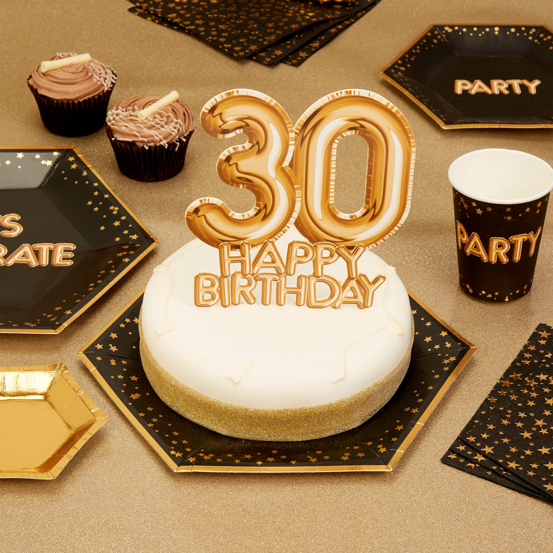 Gold 30 Happy Birthday cake topper - Gold cake decoration - 30th birthday decoration - Party decoration - Age cake topper - Cake decoration