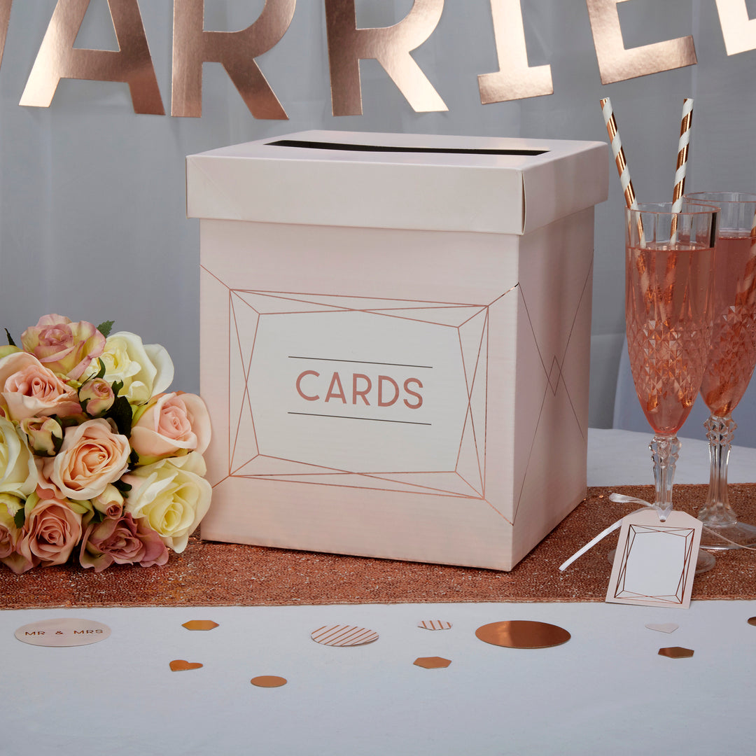 Rose gold wedding card box -Blush pink wedding card box-Wedding post box-Art Deco themed wedding-Wedding accessories-Wedding decor-Geo blush