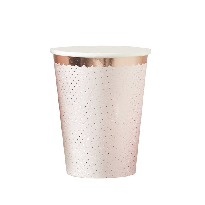 Rose gold and pink cups - Ditsy floral paper cups - Rose gold polka dot party cups - Hen party cups -Birthday cups -Party decorations-8 cups