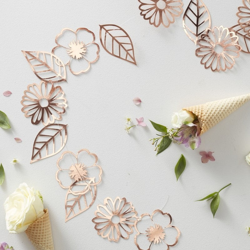 Rose gold flower garland - Rose gold foiled garland - Party decorations - Birthday party - Baby shower decor - Rose gold decor -Ditsy floral