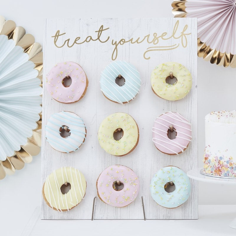 Treat Yourself pastel donut wall -Doughnut wall-Donut stands-Birthday cake stand alternative-Hip hip hooray-Sweet table -Party dessert stand