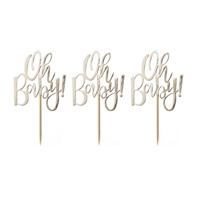 Gold Oh Baby! cupcake toppers - Gold foiled baby shower cupcake toppers - Baby shower decor - Gold baby shower - Cake toppers - Pack of 12