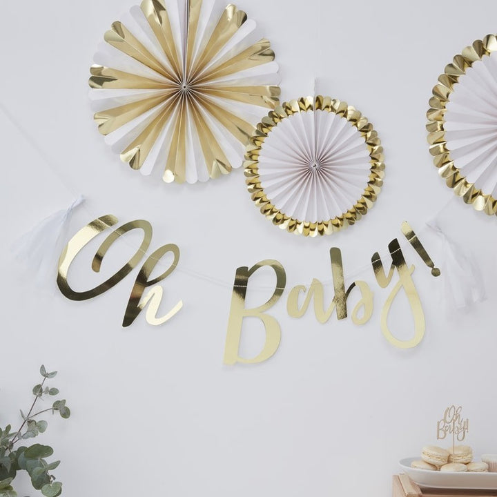 Gold baby shower banner - Oh baby! gold foiled baby shower bunting - Baby shower decorations - Gold baby shower backdrop - Baby shower party