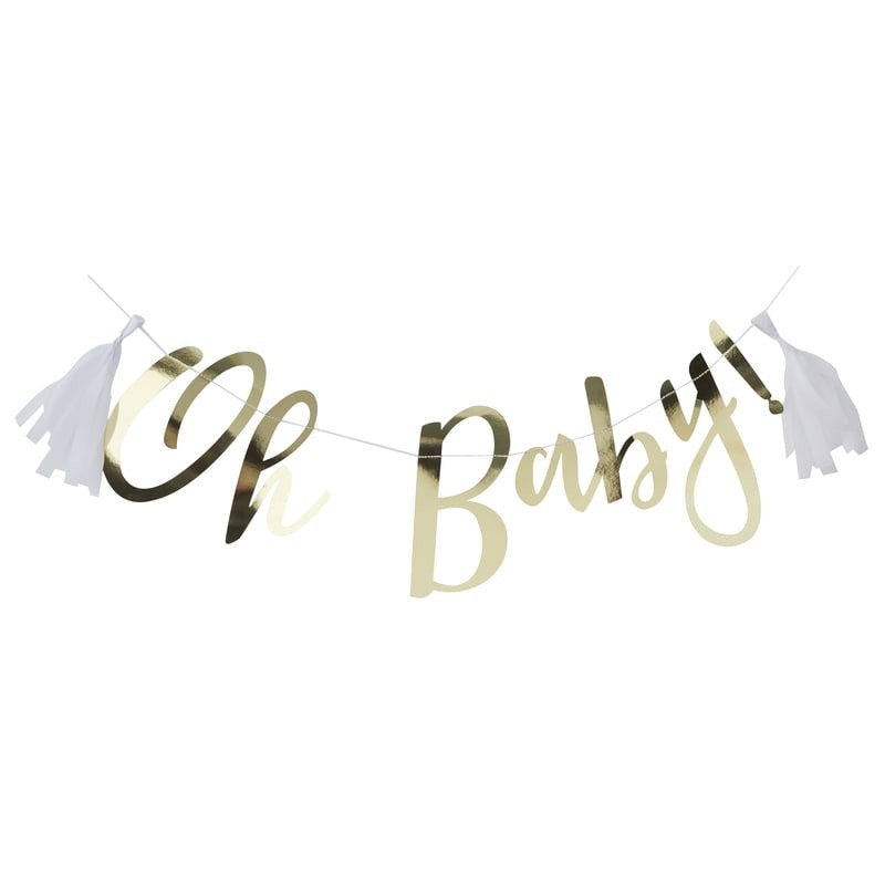 Gold baby shower banner - Oh baby! gold foiled baby shower bunting - Baby shower decorations - Gold baby shower backdrop - Baby shower party