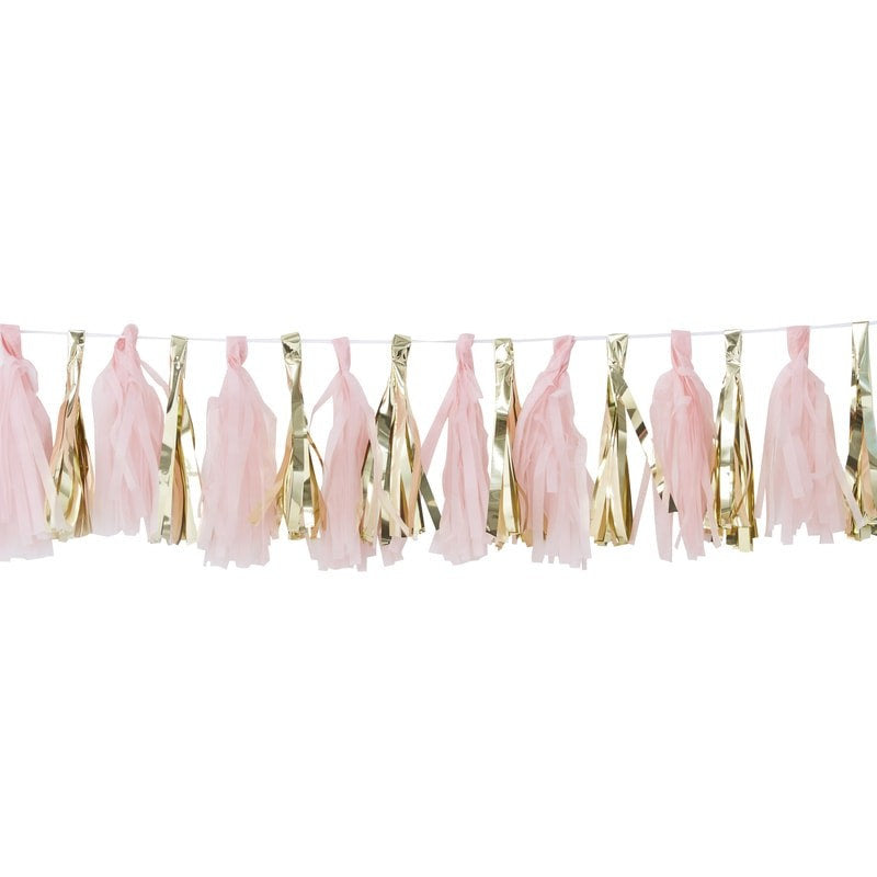 Pink and gold tassel garland kit - Oh Baby! pink and gold tassel garland - Baby shower decorations - Gold and pink baby shower backdrop