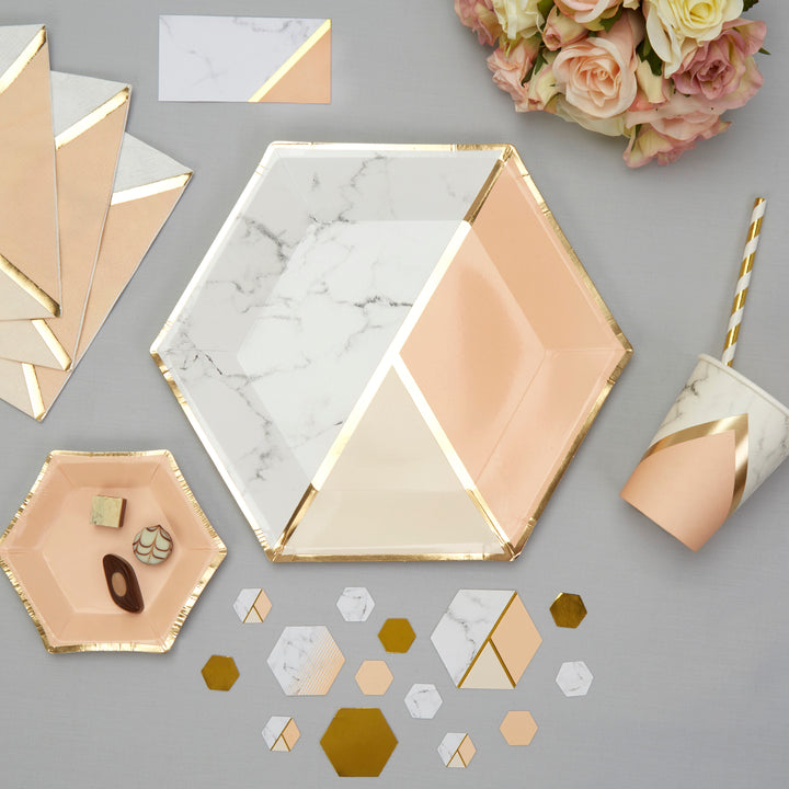 Peach and gold plates - Marble effect large paper plates - Hen party plates - Birthday paper plates-Party decorations-Party tableware-8 pack