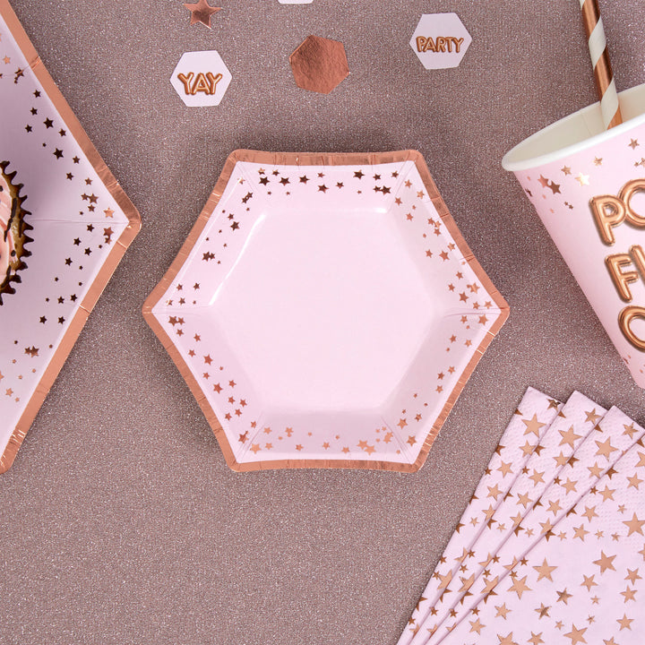 Rose gold & pink plates -Rose gold stars canapé plates-Hen party plates -Birthday paper plates-Party decorations-Party tableware-8 pack